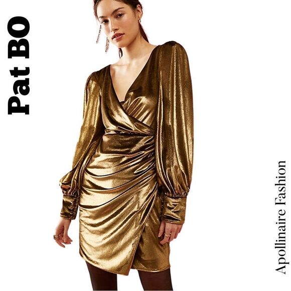 Pat BO VELVET GOLD METALLIC MINI DRESS NWT SIZE 8 - Picture 4 of 8